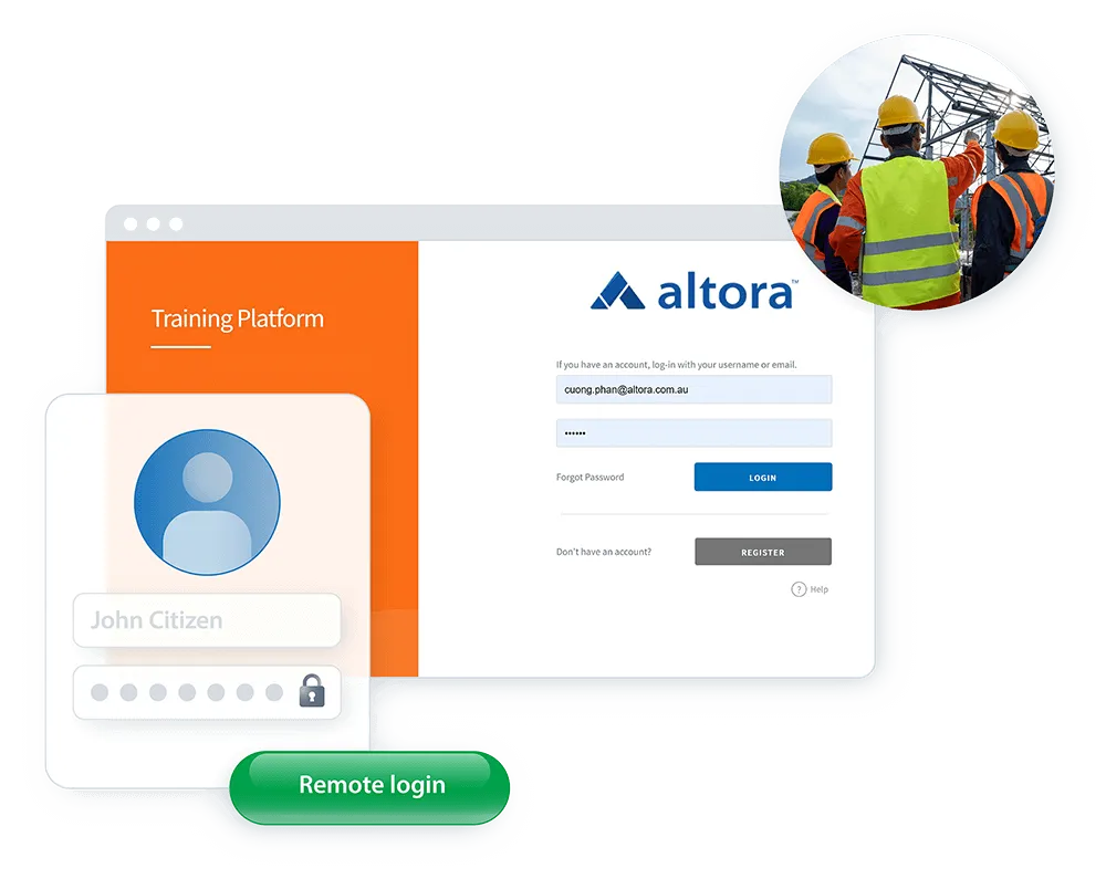 Altora software login screen