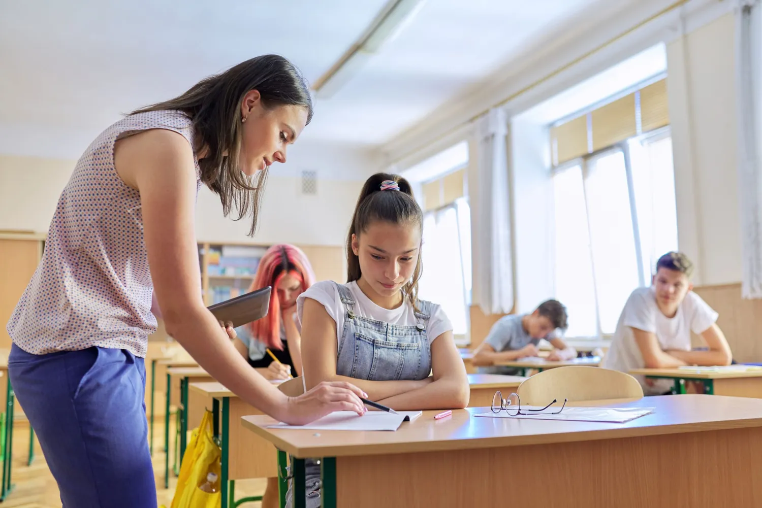 a teacher and a pupil in the class room