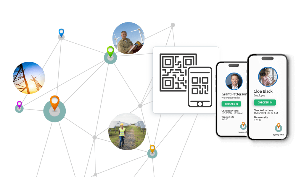 Screenshots and site location images representing Altora’s remote check-in on unstaffed sites.